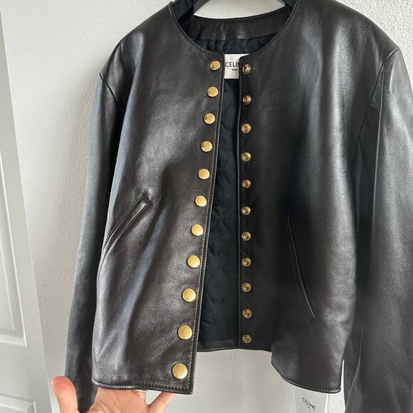 Celine Pure Collar Jacket with Snap Buttons in Soft Lambskin  Size 34 New - Picture 7 of 13